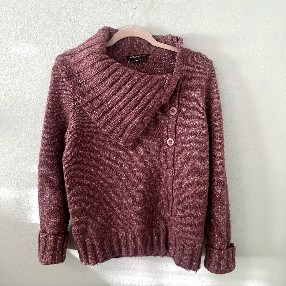 BCBG MAXAZRIA Womens Sweater Chunky Purple Large Asymmetric Cowl